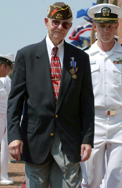 US Navy 030512-N-5765G-002 Navy veteran Chief Aviation Ordnanceman Royce Hall is rendered honors by side boys at the conclusion of an awards ceremony held in his honor at Naval Submarine Base Kings Bay