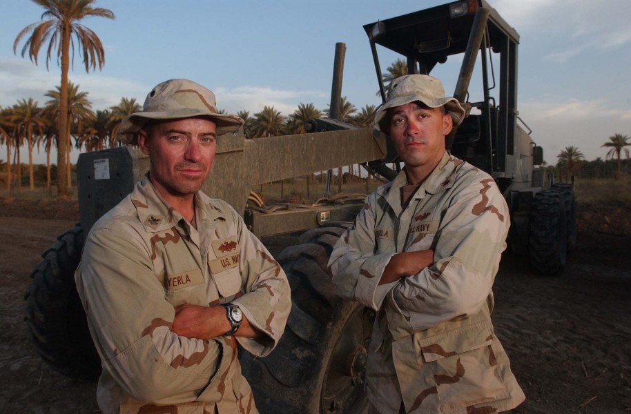 US Navy 030528-N-5362A-008 Serving the Navy side by side, Equipment Operator 1st Class Chris Lyerla and Engineering Aide 1st Class Scott Lyerla are brothers who have spent the last three years deployed together in Spain, Bosnia