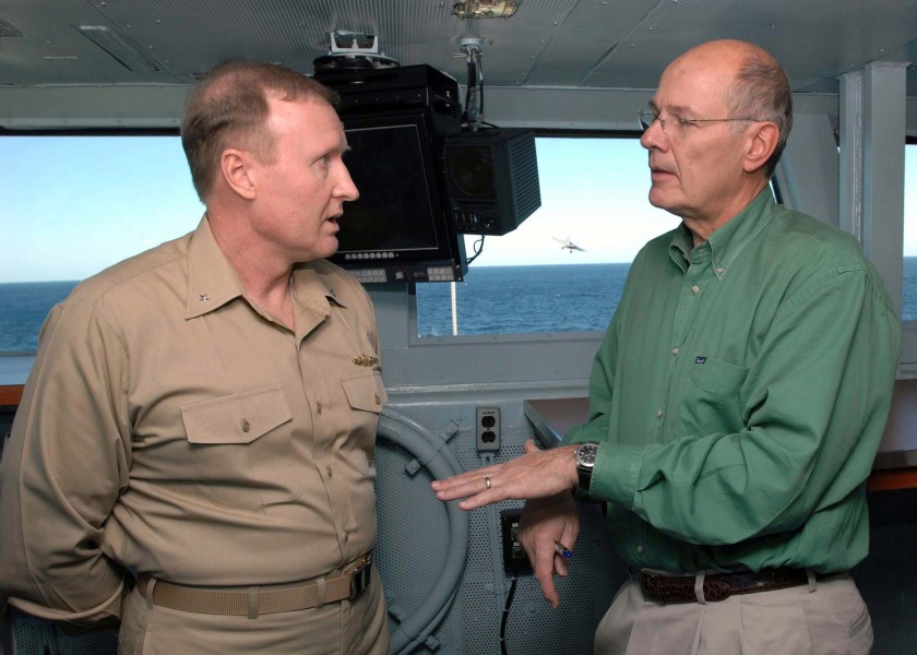 US Navy 081120-N-8822R-003 CBS News anchor Harry Smith converses with RADM Frank Pandolfe
