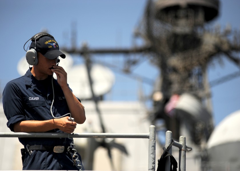 US Navy 100512-N-0553R-022 Sailor stands watch aboard USS San Jacinto