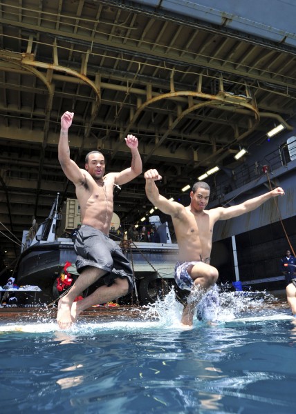 US Navy 100922-N-1531D-221 USS Iwo Jima Sailors participate in a swim call