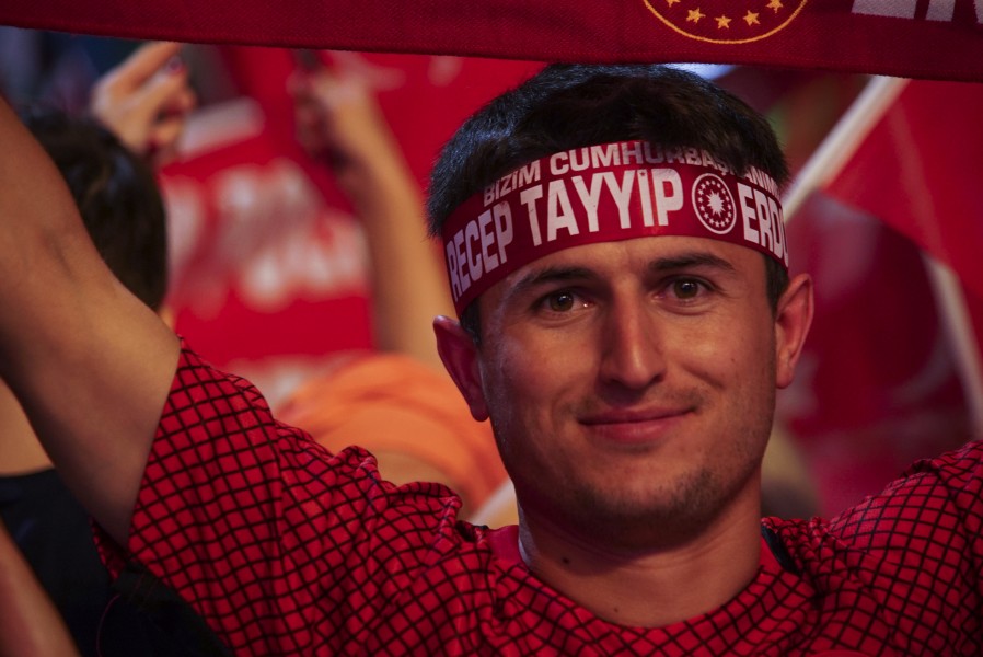 Young Turkish man portrait captured during after coup nightly demonstartion of president Erdogan supporters. Istanbul, Turkey, Eastern Europe and Western Asia. 22 July,2016