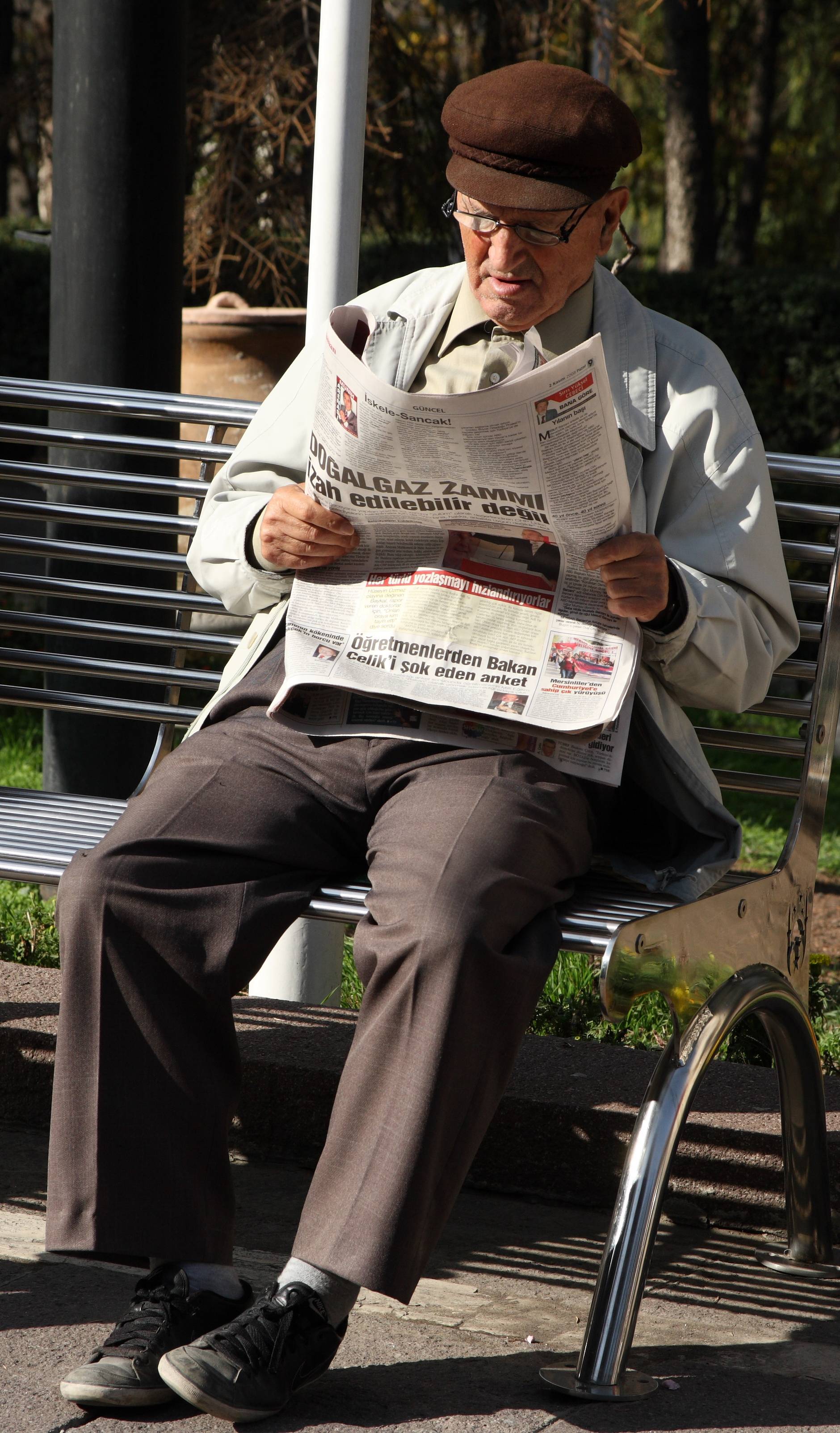 Reading newspaper