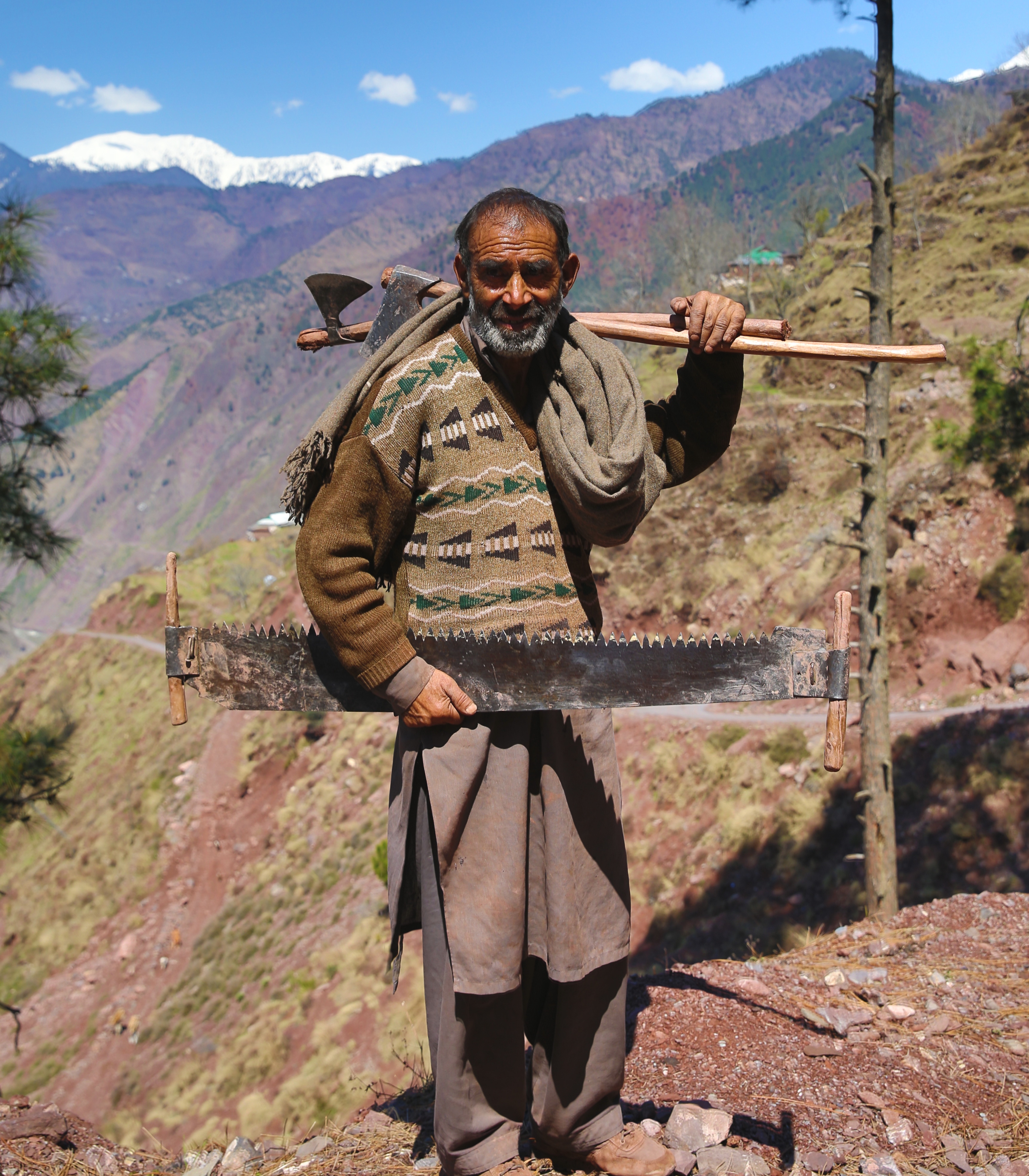 Woodcutter with his tools near Kanoor, Kashmir