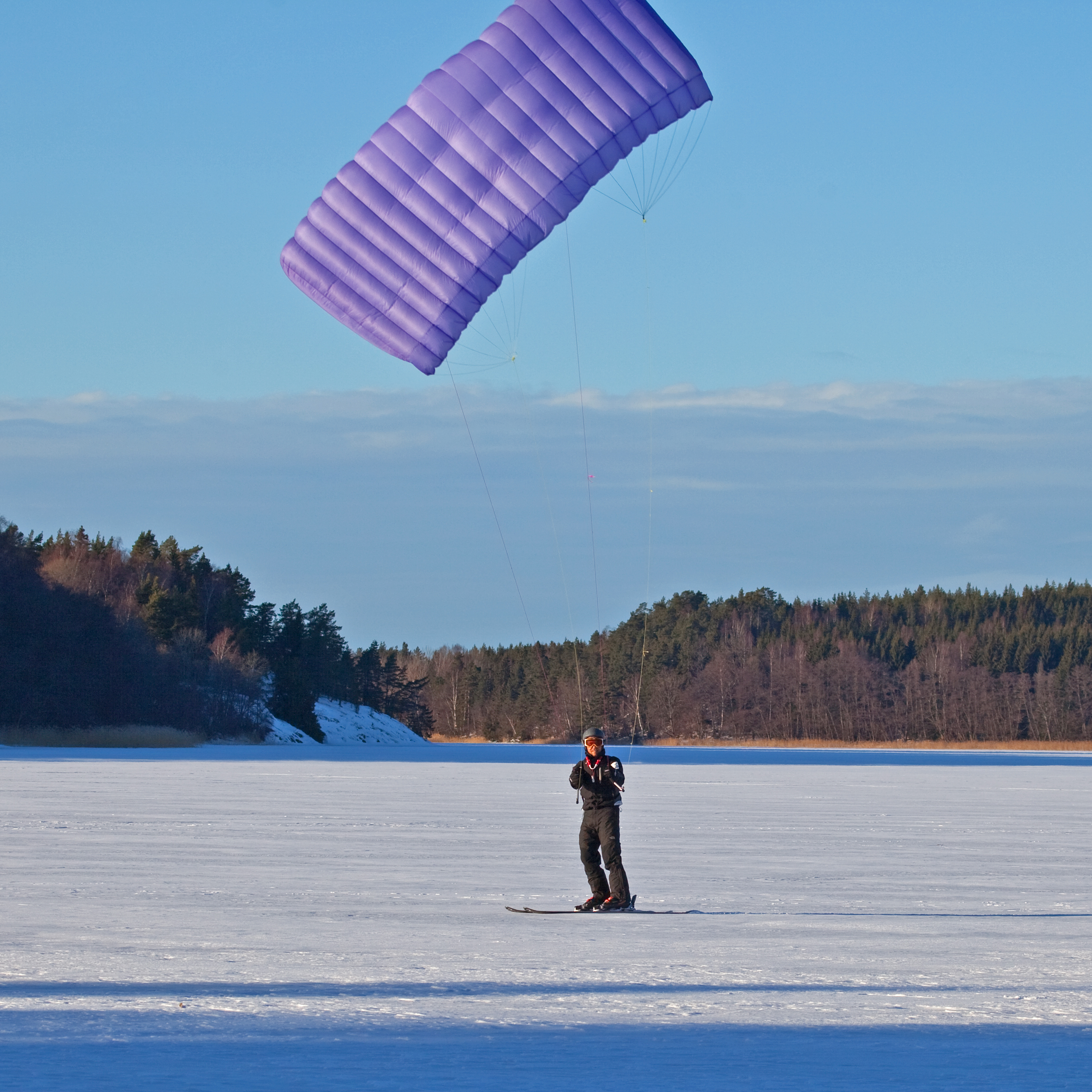 Kite skiing on ice, 29 January 2011 in Broknas, Vaxholm, Stockholm