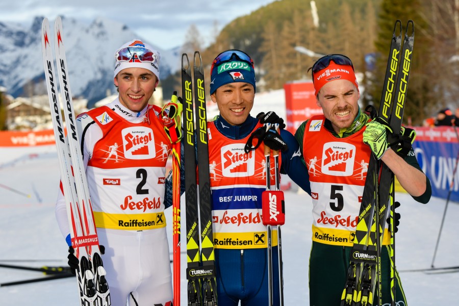 20180128 FIS NC WC Seefeld Riiber Watabe and Rießle cheering 850 3563