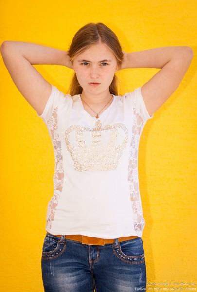 a 14-year old fair-haired girl photographed in June 2015, picture 2