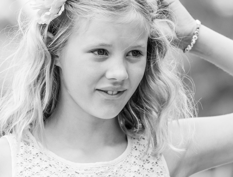 a blond beautiful girl photographed in Sigtuna, Sweden in June 2014, picture 12 out 20, a monochrome version