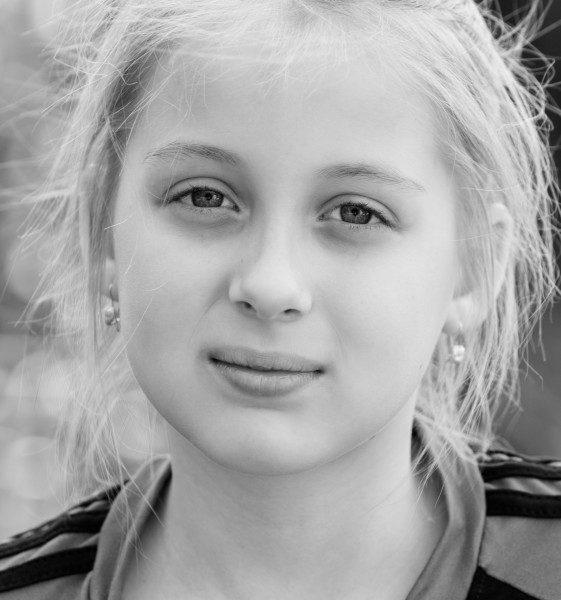 a blond Catholic cutie photographed in May 2014, portrait 10/10, black and white