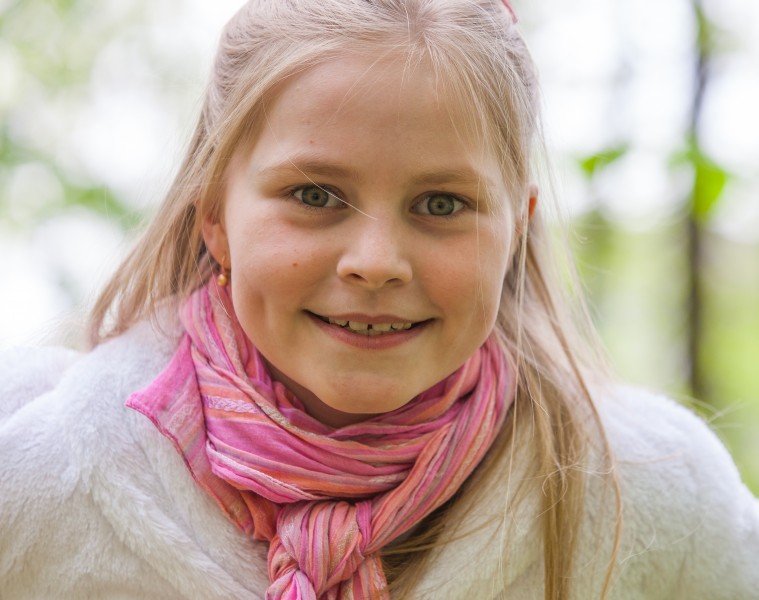 a cute Roman-Catholic blond child girl photographed in April 2014, portrait 16/29