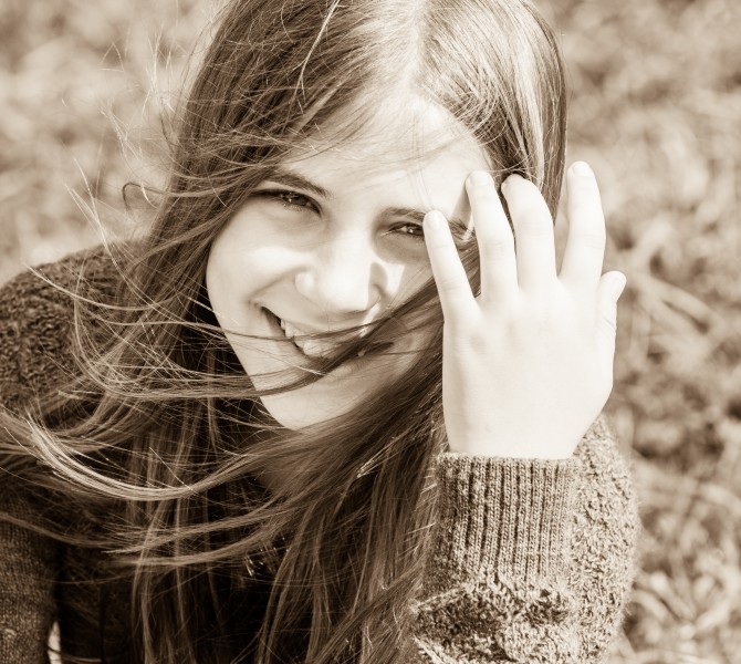 a cute young girl photographed in October 2014, picture 9, black and white