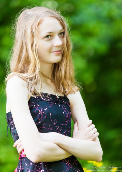 a 14-year-old blond girl photographed in June 2015, portrait 1/2