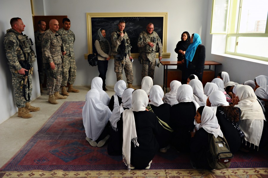 American soldiers meet with leaders from a local girl’s school to discuss ways to improve the quality of life (4446845157)