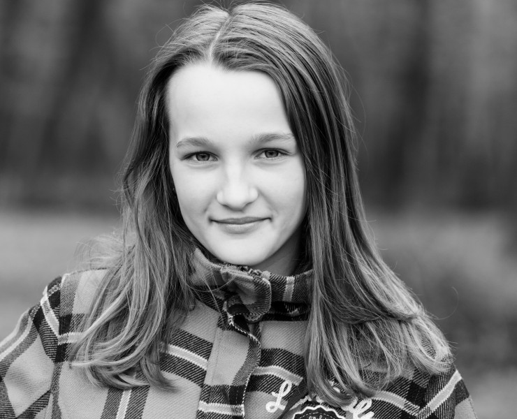 an amazingly beautiful Catholic 12-year-old girl photographed in April 2014, picture 37, black and white