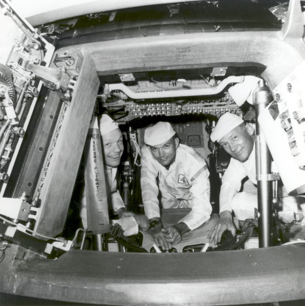 Apollo 11 Crew Conduct Checks in the Command Module - GPN-2002-000030