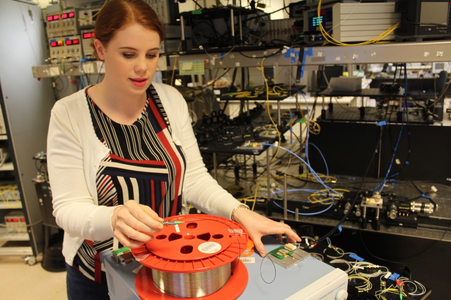 Connecting a laser & optical fibres to an optical communications system testbed