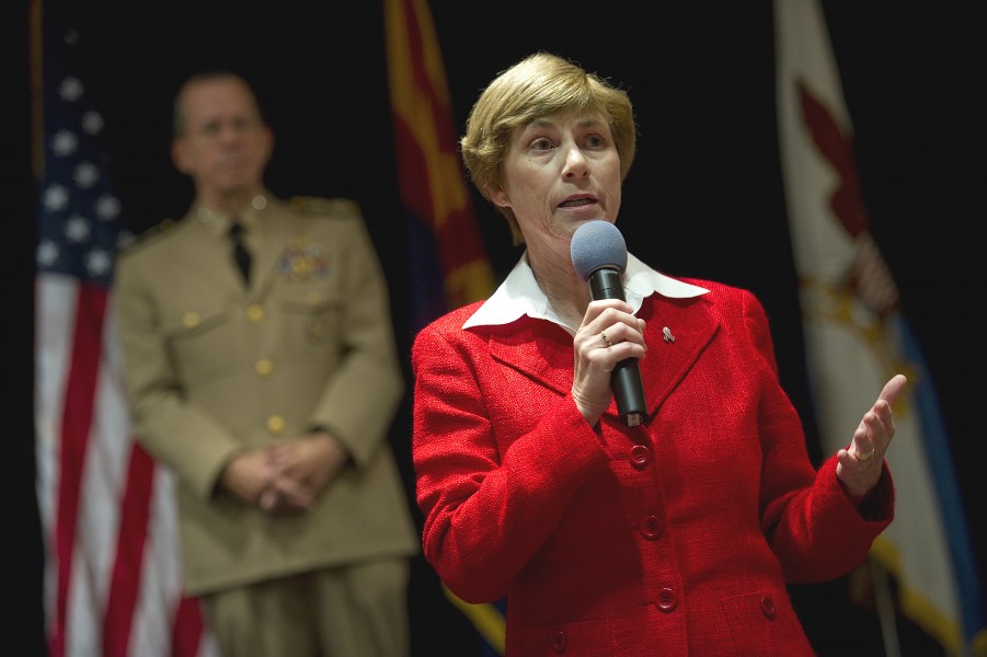 Deborah Mullen speaks to employees of Raytheon Missile Systems in Tucson, Arizona, 2010