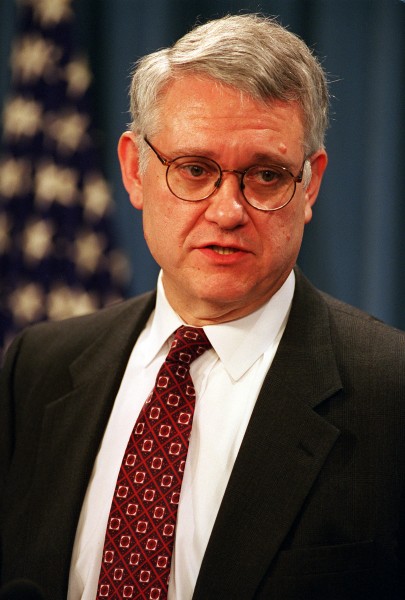 Deputy Secretary of Defense John J. Hamre at a noon Pentagon press conference on Jan. 1, 2000