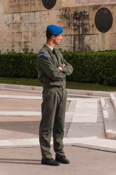 Evzone officer battle dress Athens Greece