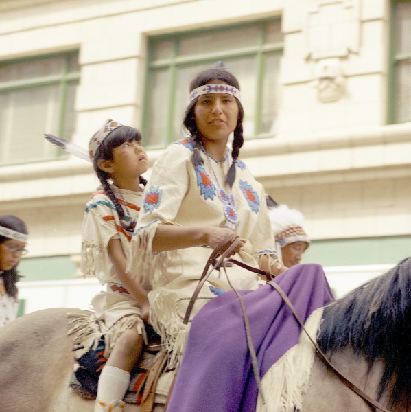 First Nations girls riding in the Calgary Stampede Parade (28324784955)