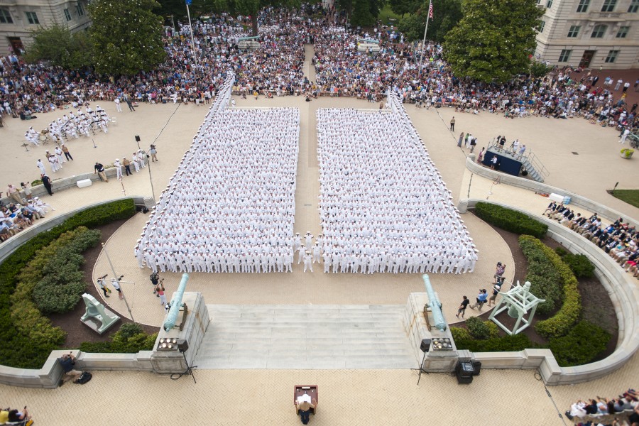 Incoming plebes take the oath of office during induction day before officially become Midshipmen, June 30, 2016. (27941061121)