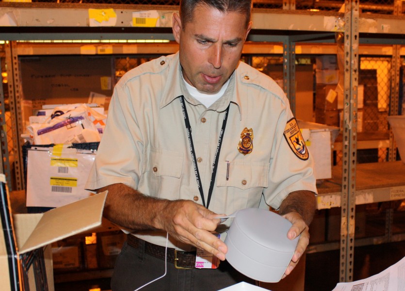 Inspector examines shipment at Newark International Airport (6103515769)