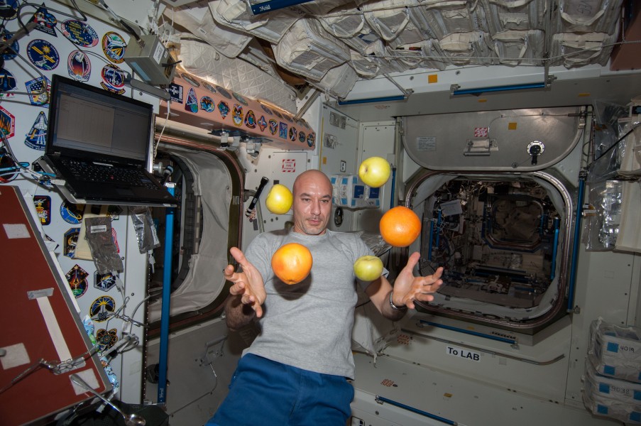 ISS-36 Luca Parmitano with fresh fruit in the Unity node