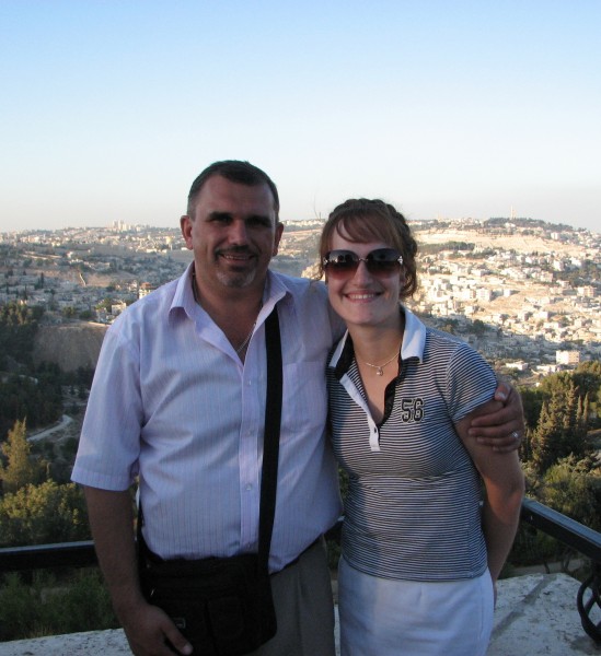Christian pilgrims - a man and a girl - in Jerusalem, Israel, 2011, photo 2