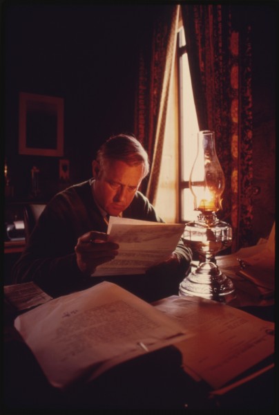 McCall using kerosene lamp