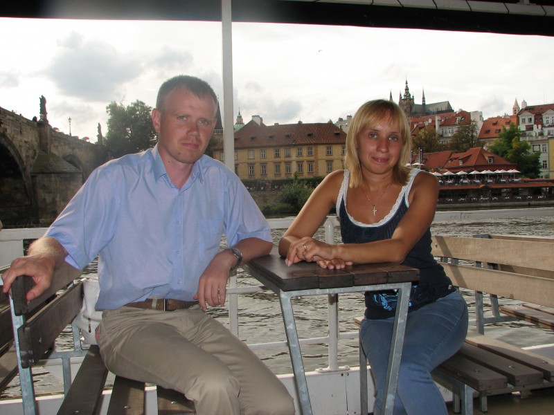 Husband and wife on a boat on Vltava river in Prague (Praha) city, Czech Republic, European Union, picture 30
