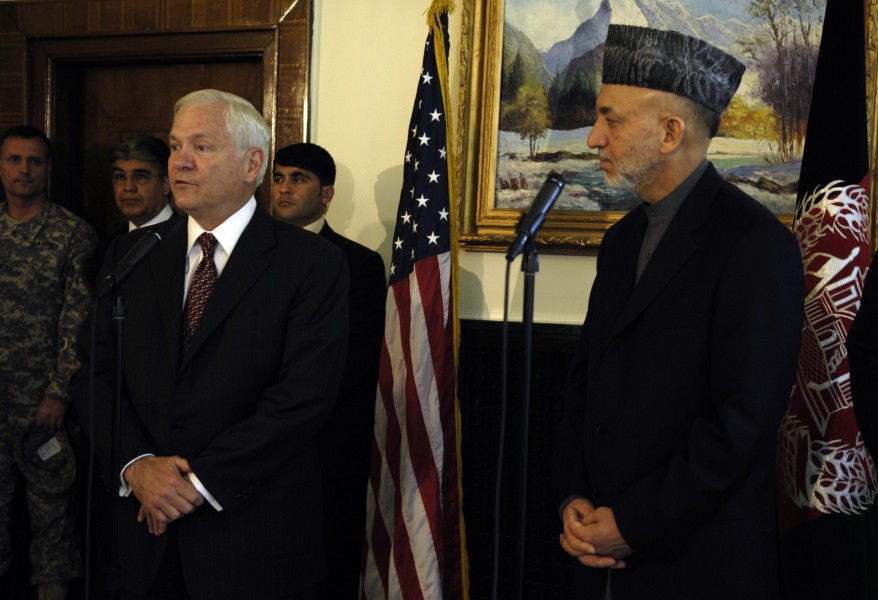 Robert Gates and Hamid Karzai in June 2007