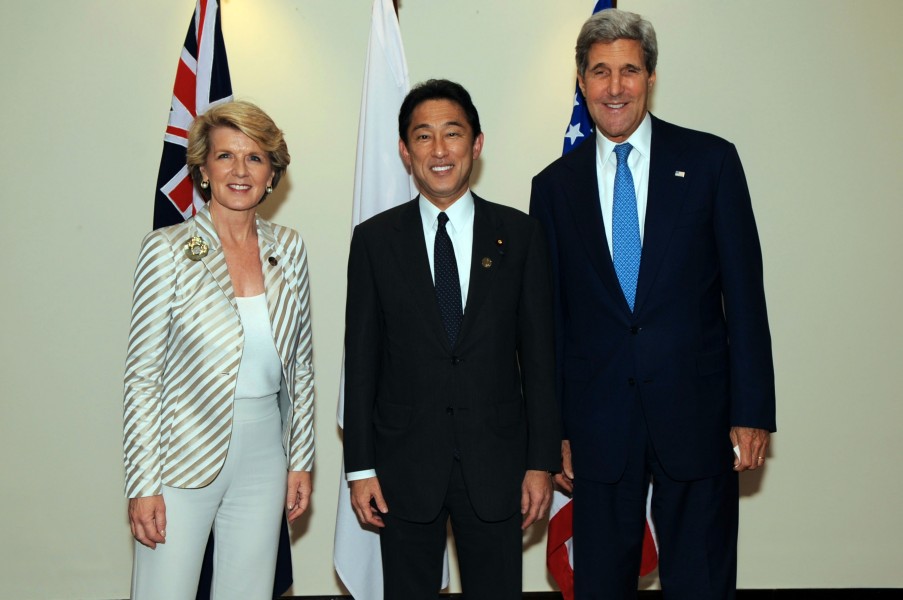 Secretary Kerry With Australian and Japanese Foreign Ministers Bishop and Kishida Before the Trilateral Security Dialogue (10085692694)
