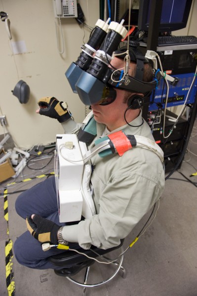 STS-132 Garrett Reisman uses VR hardware