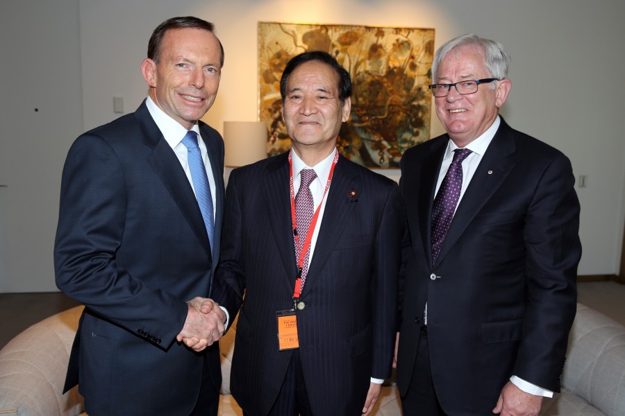 Tony Abbott Koya Nishikawa and Andrew Robb 20140317