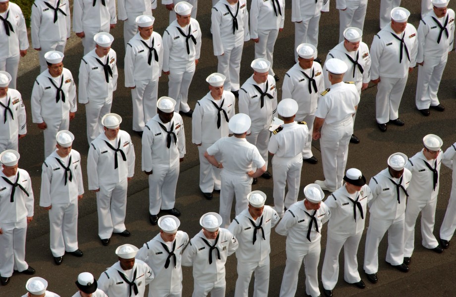 US Navy 030523-N-2420K-001 Sailors assigned to Fleet Activities Sasebo, Japan, stand ready to be inspected