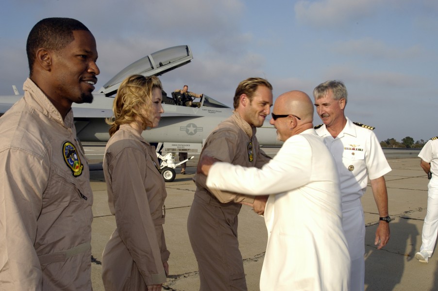 US Navy 050717-N-7281D-025 Director Rob Cohen and Commanding Officer, Naval Air Station North Island, Capt. T. G. Alexander, greet the cast of the major motion picture movie Stealth