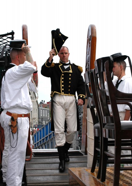 US Navy 050730-N-0335C-001 U.S. Navy Cmdr. Thomas C. Graves steps aboard USS Constitution prior to becoming the 69th commanding officer of the historic ship