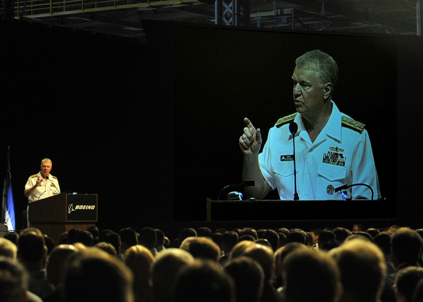 US Navy 090730-N-8273J-031 Chief of Naval Operations (CNO) Adm. Gary Roughead delivers remarks during the P-8A Poseidon rollout ceremony in Seattle