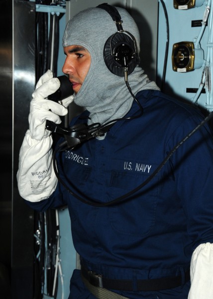 US Navy 100925-N-7908T-045 Operations Specialist Seaman Christopher Rodriquez, assigned to the operations department of the aircraft carrier USS Ge