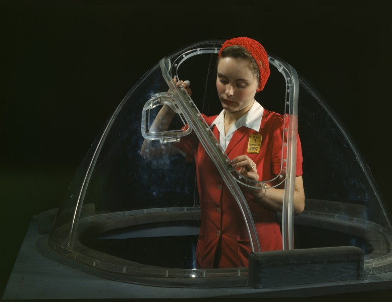 Woman worker in the Douglas Aircraft Company plant1942 edit1