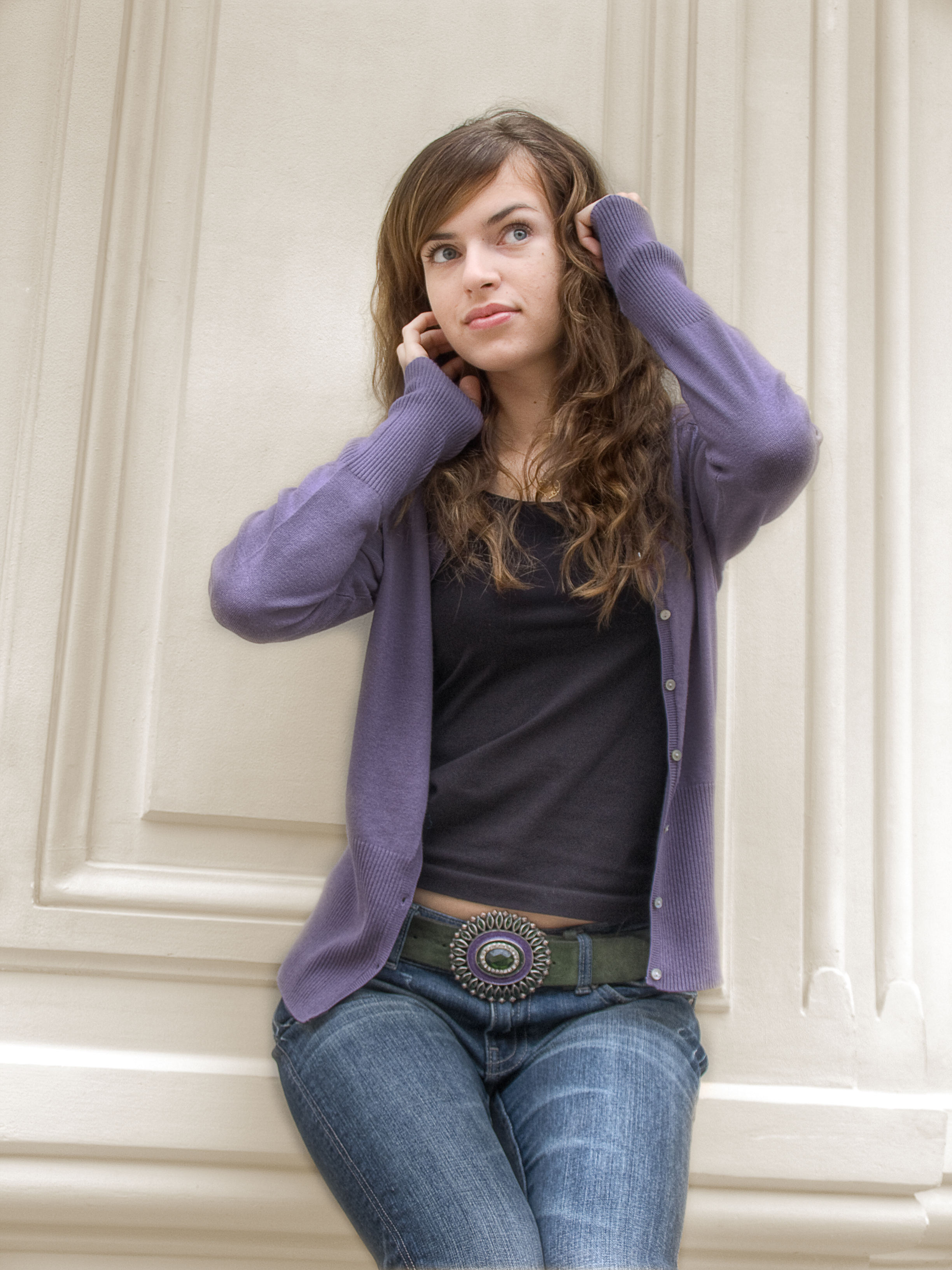 a Russian woman in a lilac shirt and black top, Moscow, Russia 02