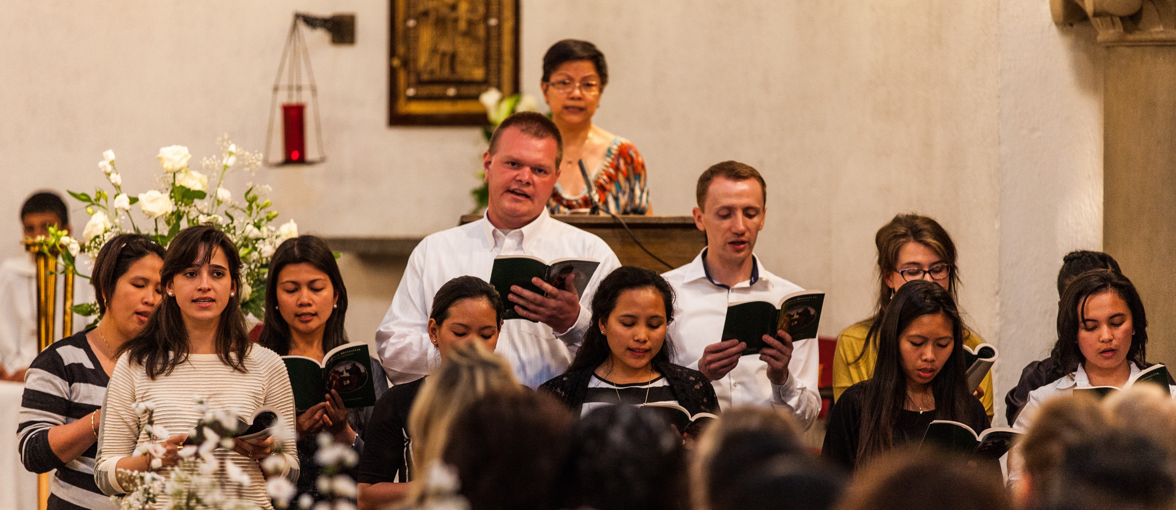 a choir singing in Sakramentskirken (a Roman-Catholic church), Copenhagen, Denmark, June 2014, picture 54