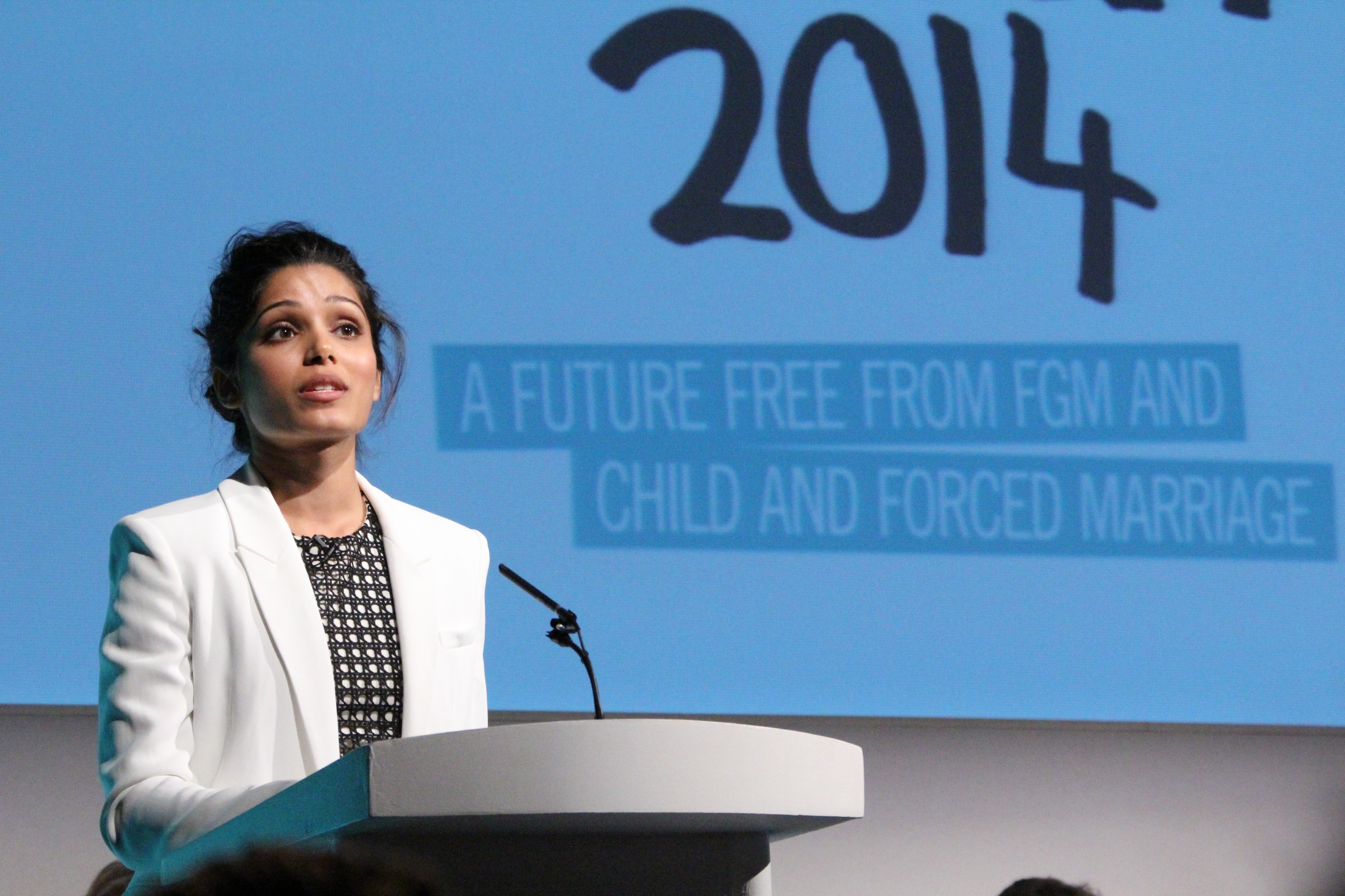 International actress and Plan International Girls' Rights Ambassador, Freida Pinto, speaking at the Girl Summit 2014 (14538239158)