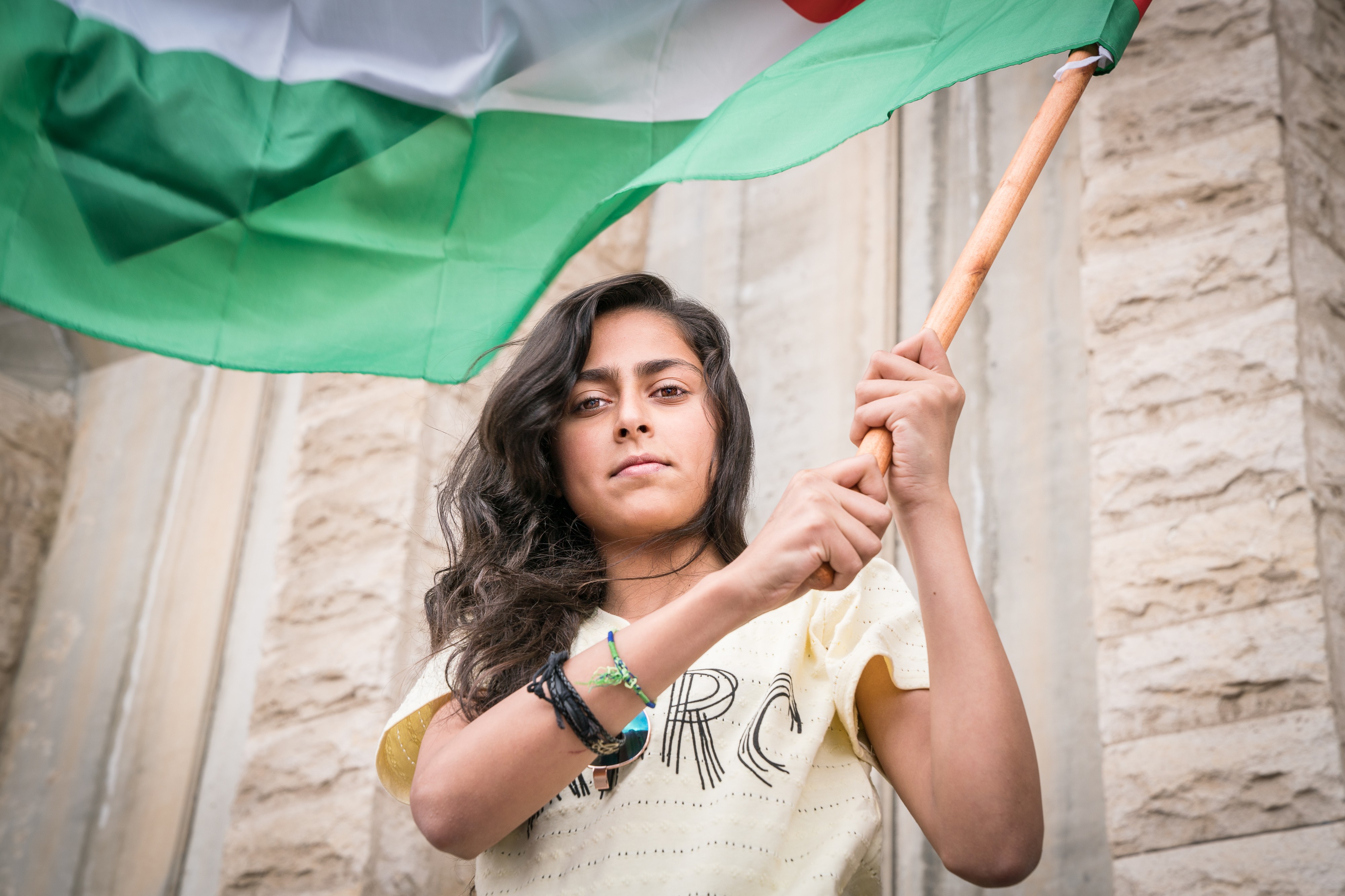 Palestinian girl with Palestinian flag