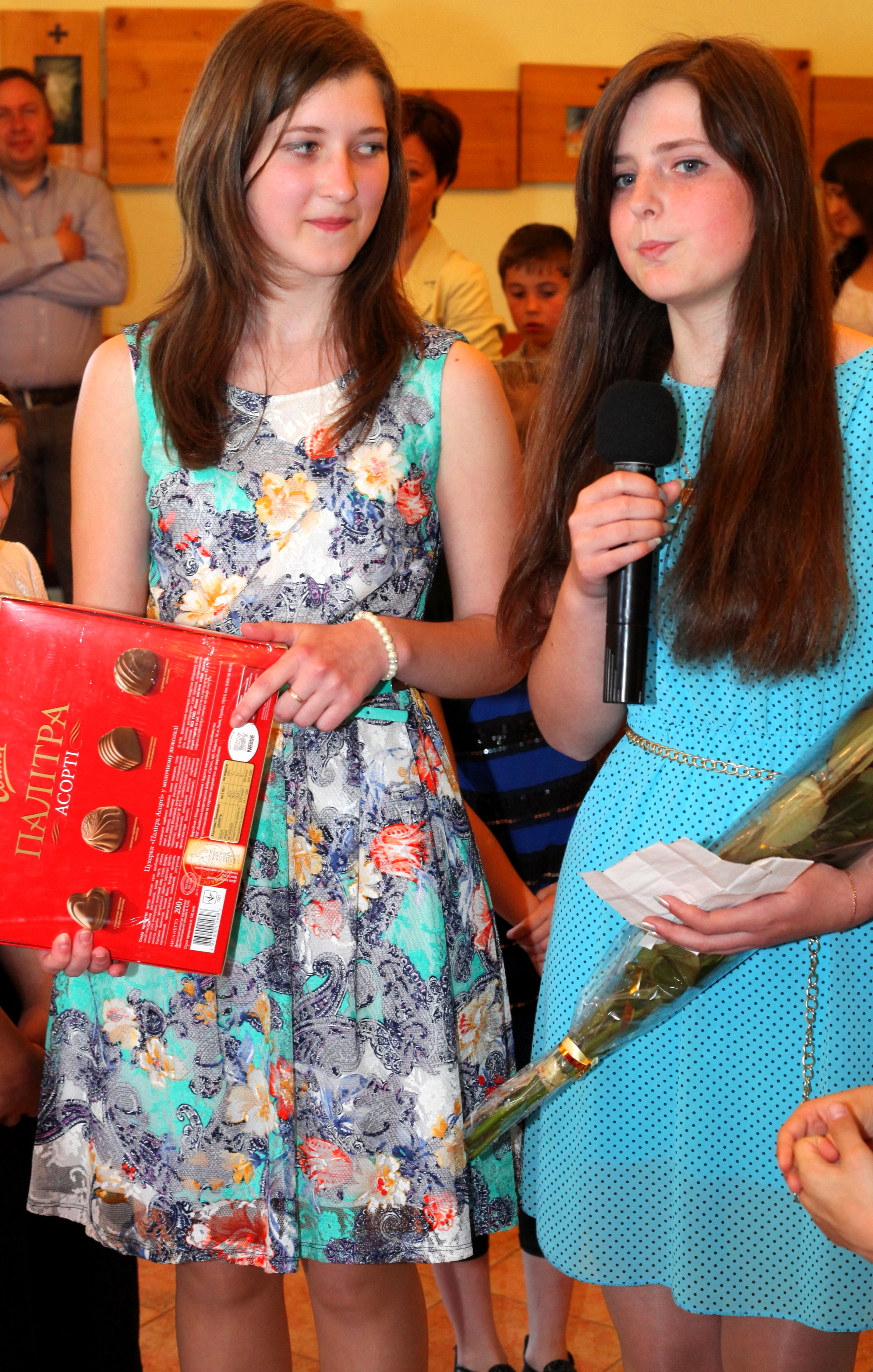 two Catholic girls in a church in May 2013