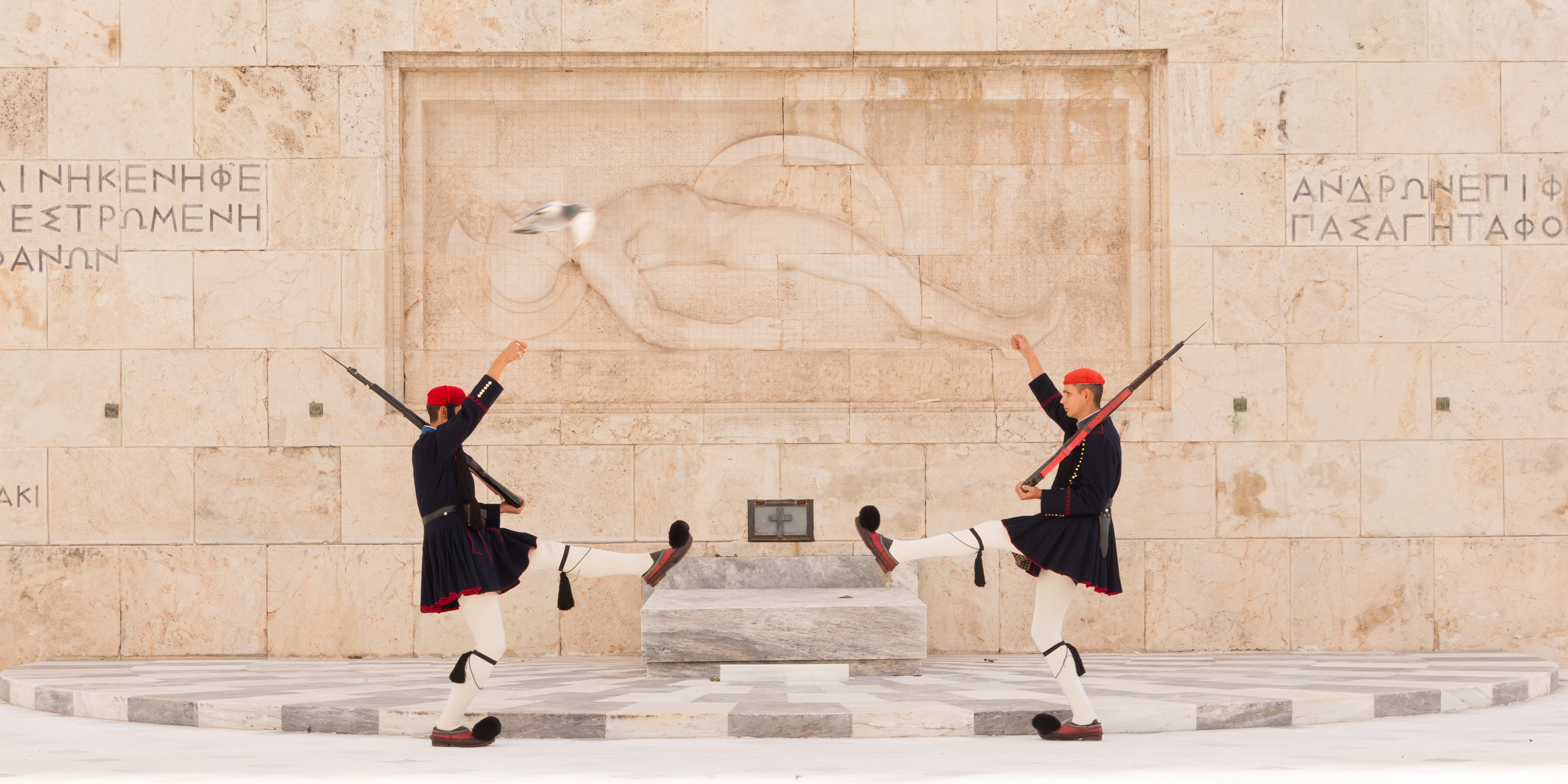 Two Evzones Tomb Unknown Soldier Athens Greece