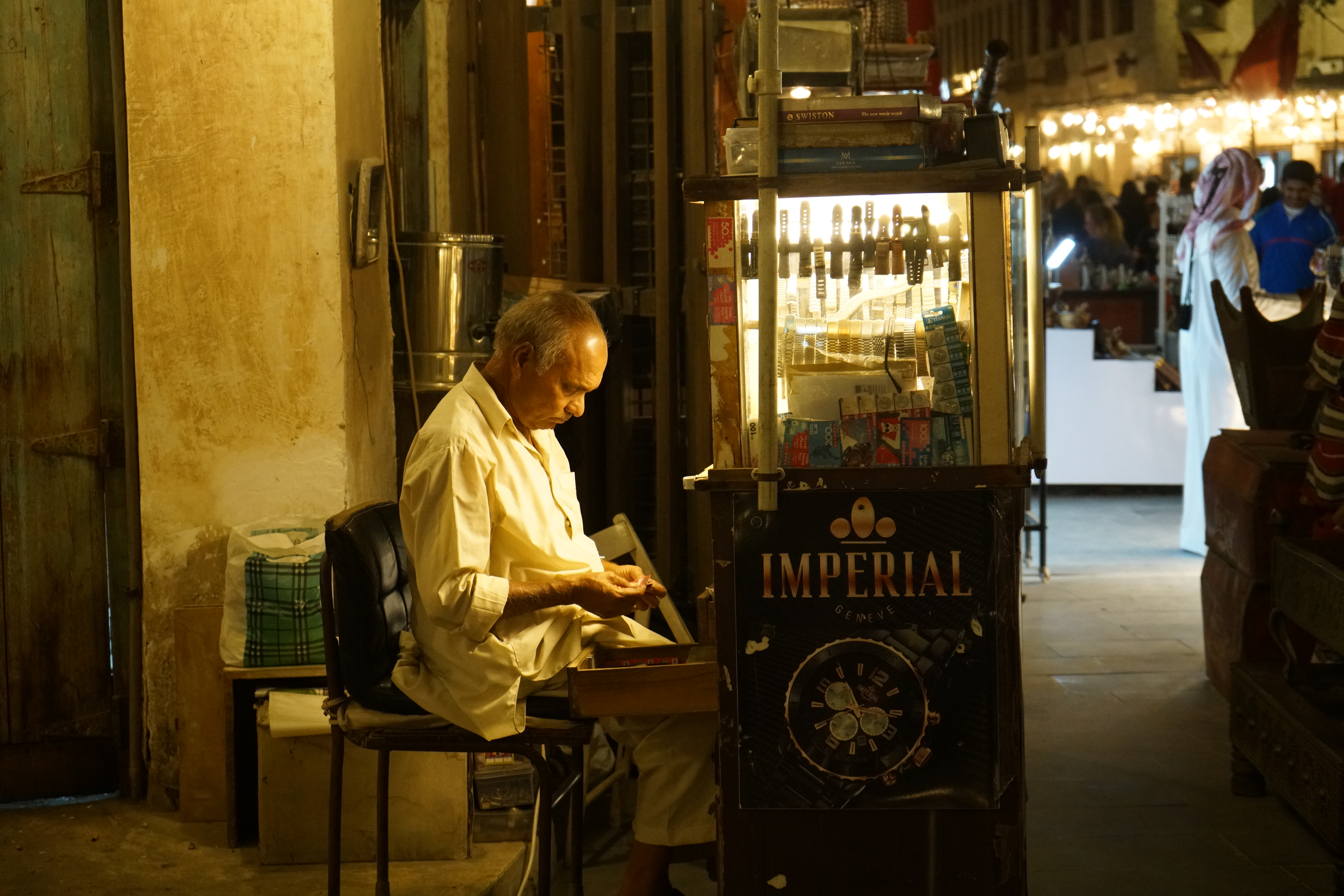 Watch salesman in Souq Waqif, Doha