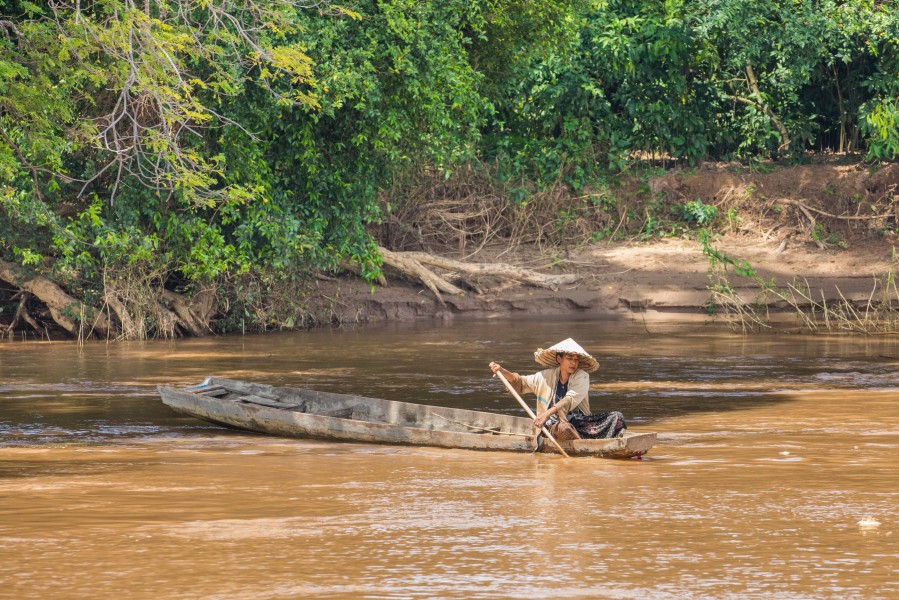 Woman fishing in Don Det, Laos