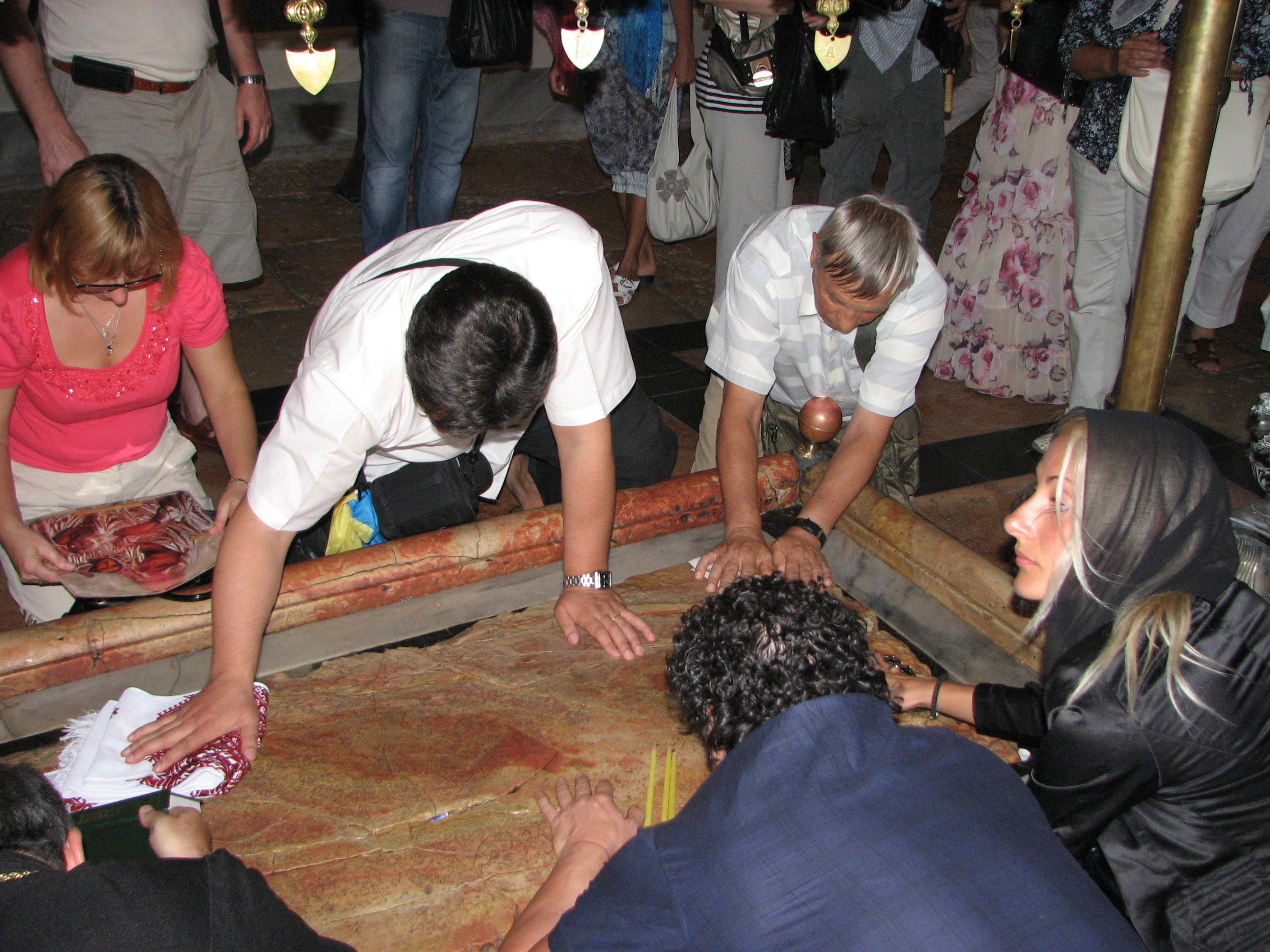 The Stone of Anointing in the Church of the Holy Sepulchre, Jerusalem, Israel