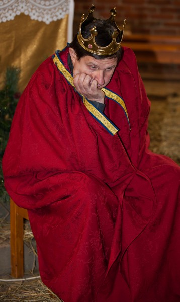 a man playing the role of king Herod in a church in December 2013, picture 1/3
